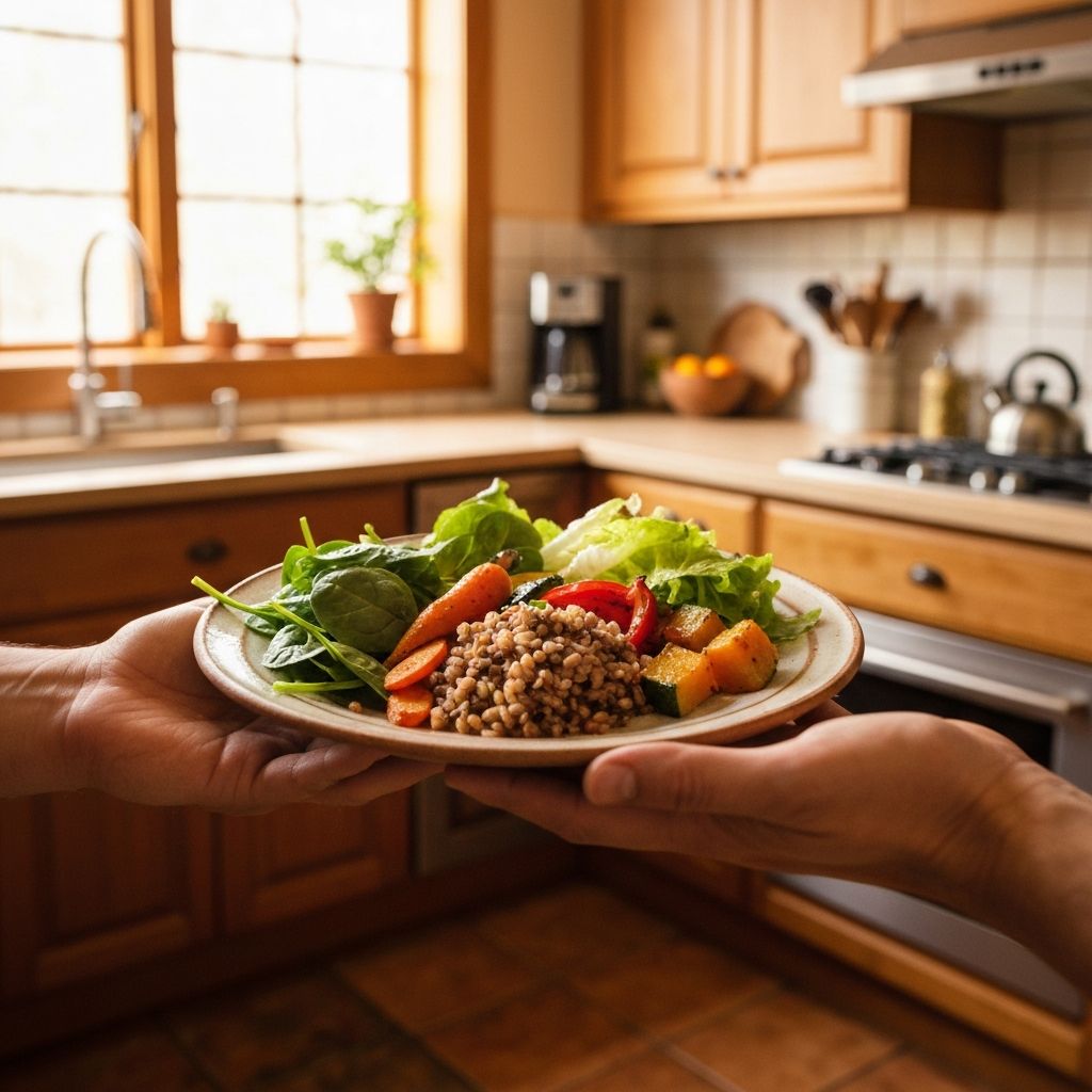 Simple wholesome meal with whole grains and roasted vegetables